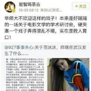 华师大副教授讽范冰冰:不欢迎这样的戏子