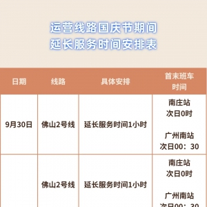 放假倒计时！佛山地铁延长运营时间1小时