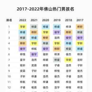 2022年佛山爆款名字出炉！男孩叫宇轩，女孩叫心玥