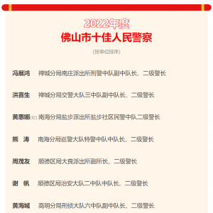 2022年度佛山市“十佳人民警察 ”“十佳警务辅助人员”揭晓